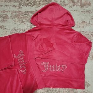 Juicy Couture Vixen Pink Velour Hoodie & Pants Set - Size XL